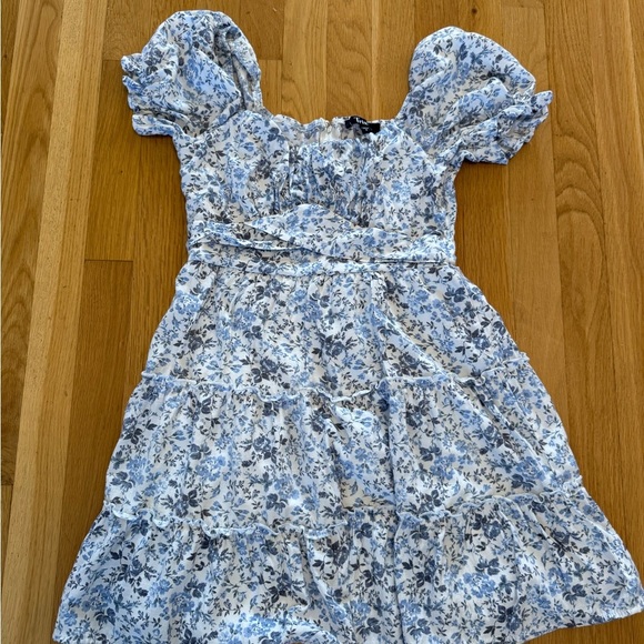 TRIXXI Women's Dress Blue White Floral Mini Puff Sleeve Cottagecore Size small - Picture 9 of 12